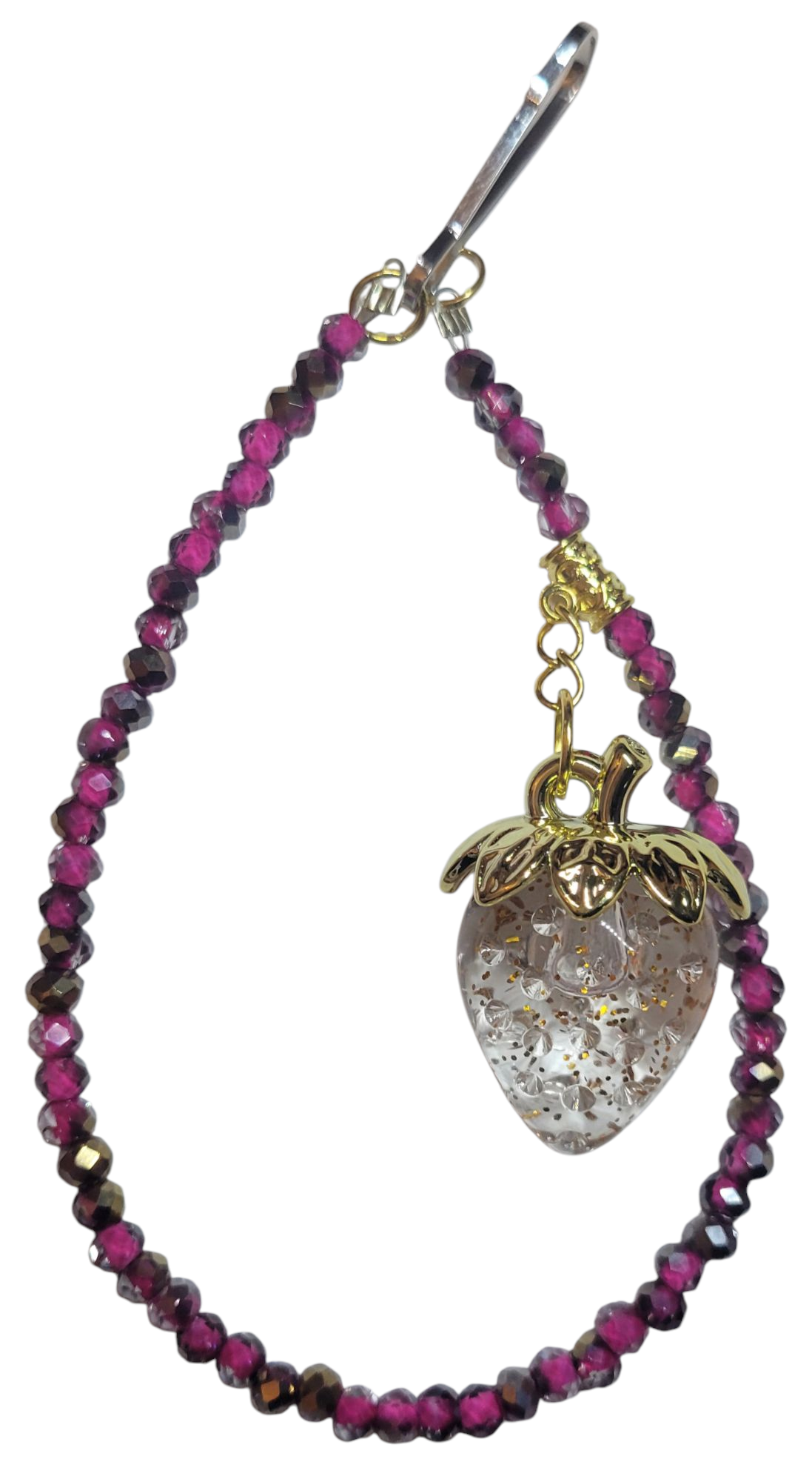 Keychain- Pink Faceted w/ Strawberry