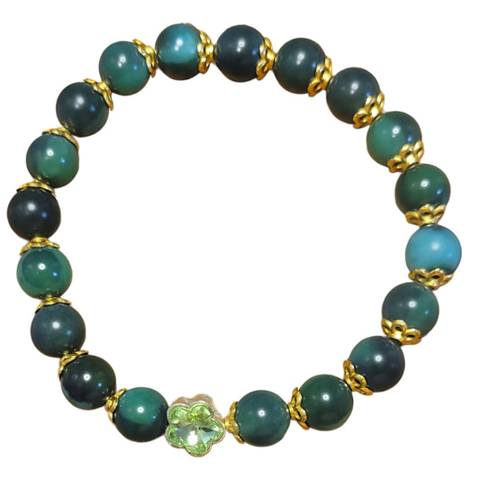 Bodhi Bead Bracelet- Green w/Gold Caps & Light Green Charm
