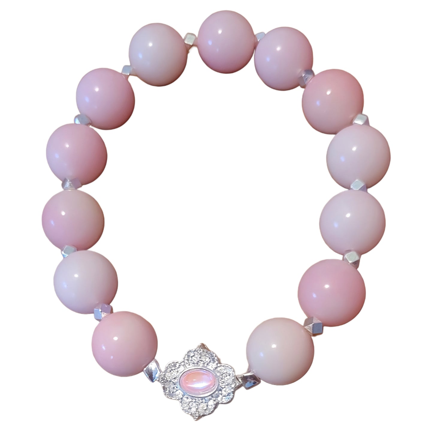 Bodhi Bracelet- pink silver spacers and big pink charm