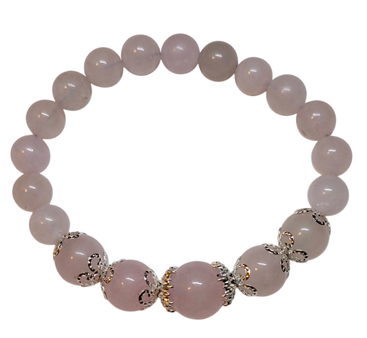 Crystal Bracelet- Rose Quartz with Silver caps