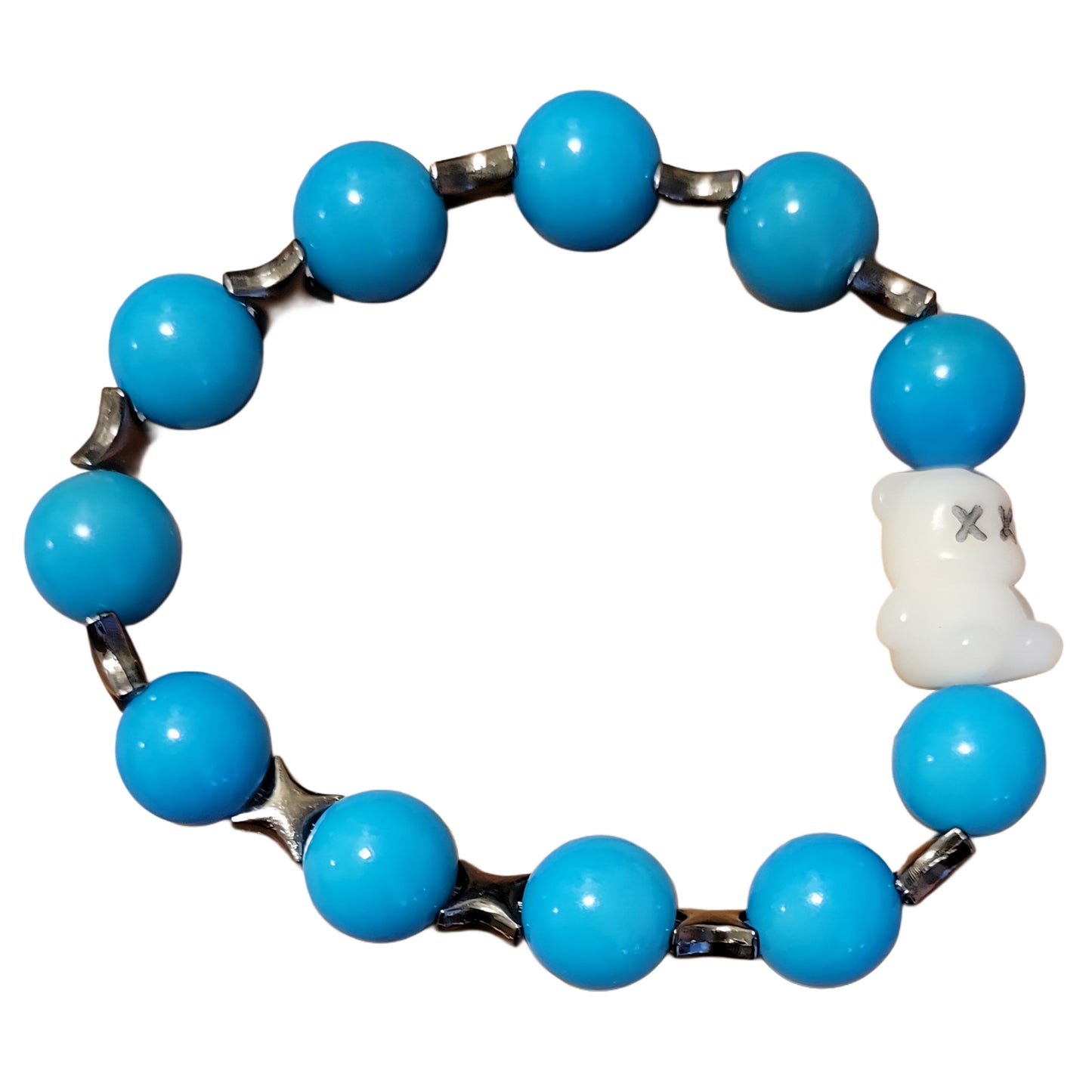 Bodhi Bracelet- Blue with black star spacers and white bear with x eyes bead