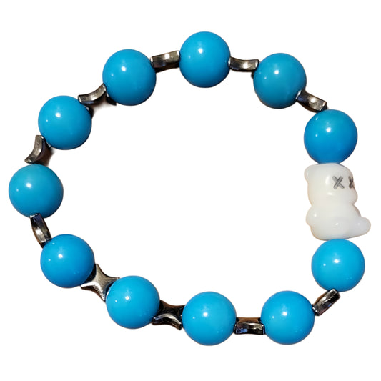 Bodhi Bracelet- Blue with black star spacers and white bear with x eyes bead