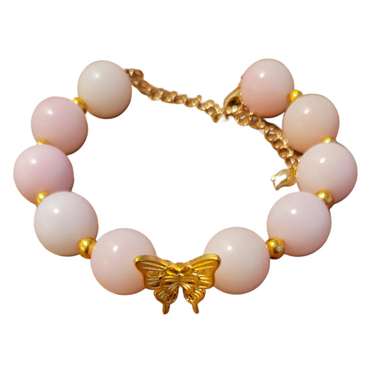 Bodhi Bracelet- Light Pink with golden spacers and golden Butterfly charm