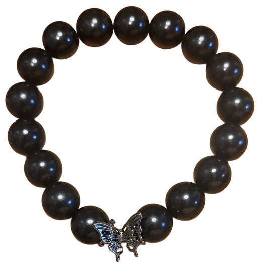 Bodhi Bead Bracelet- Black w/Black Butterfly Charm