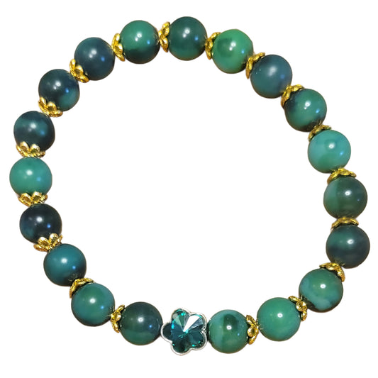 Bodhi Bead Bracelet- Green w/Gold Caps & Green Charm