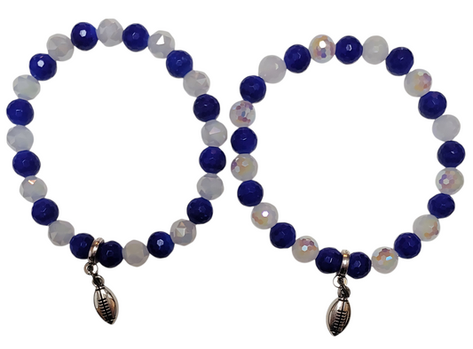 Glass Bead Bracelet- Blue & White w/ Football Pendent