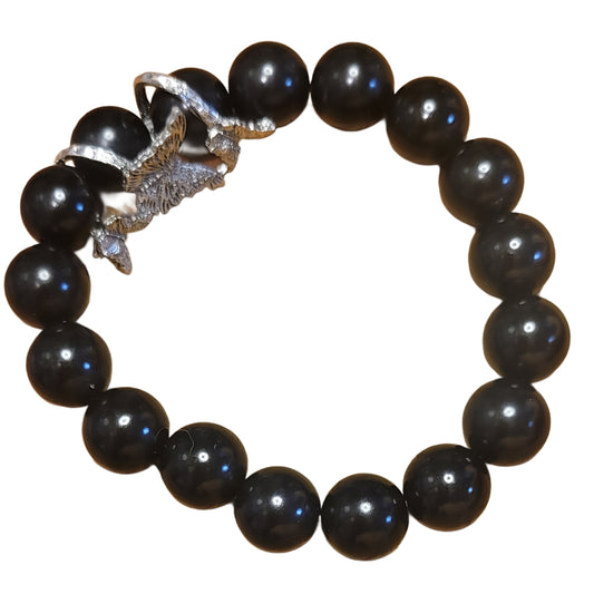 Bodhi Bead Bracelet- Black w/ Silver Butterfly Bead wrap Charm