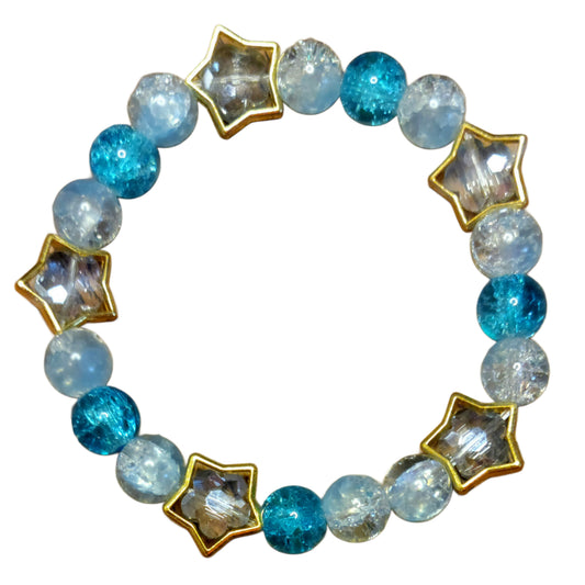 Glass Bead Bracelet- Blue & White w/Star Frames